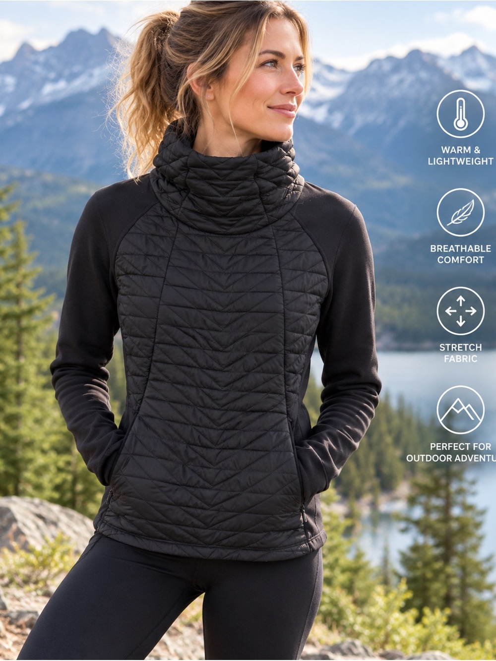 The North Face - Quilted down Funnel-Neck Pullover - Black